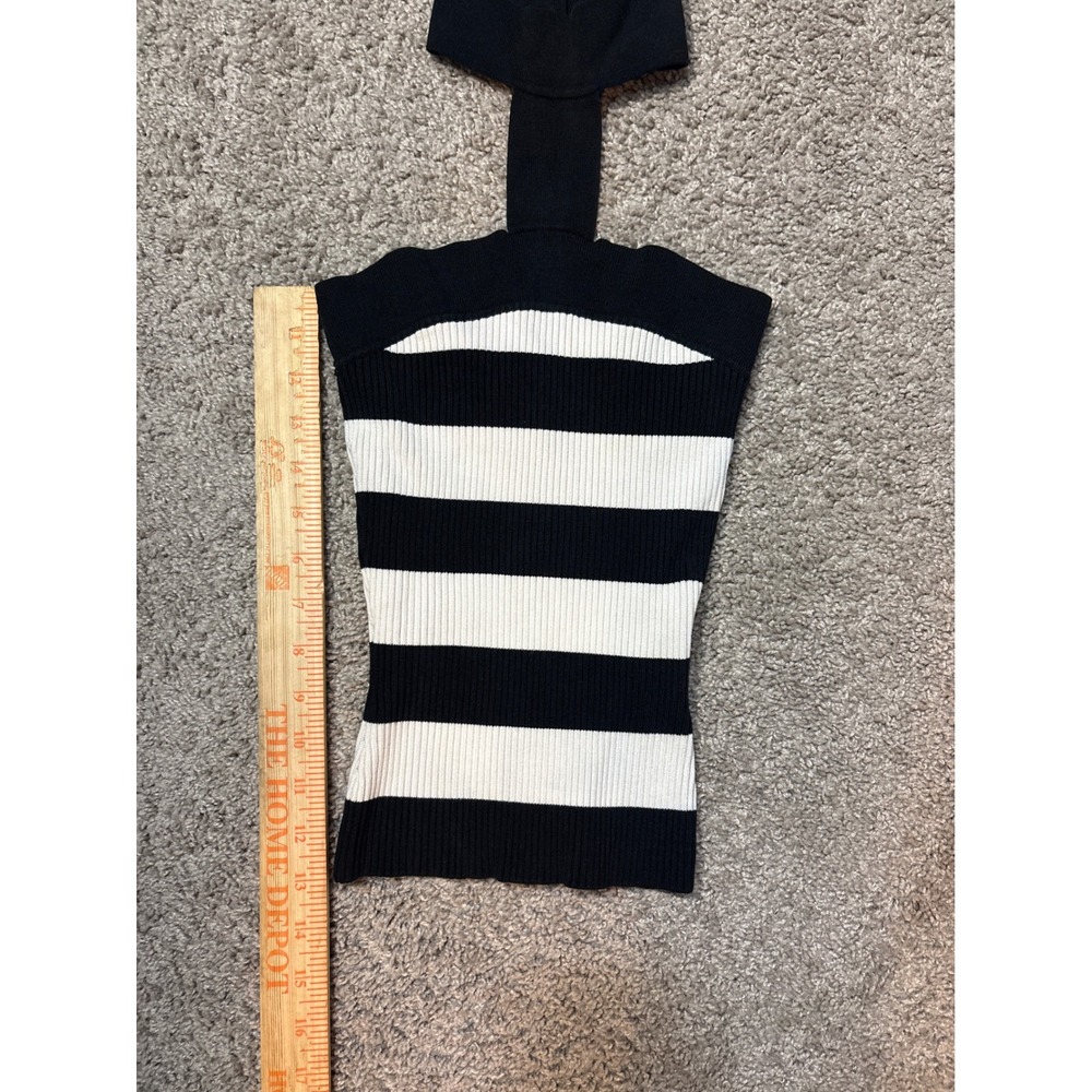 Bebe Silk Blend Striped Choker Neck Ribbed Knit Top Black White Small - Picture 3 of 8
